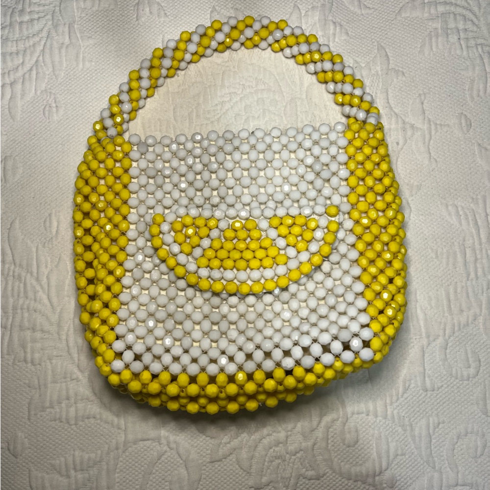 Yellow and White Beaded Women's Bag